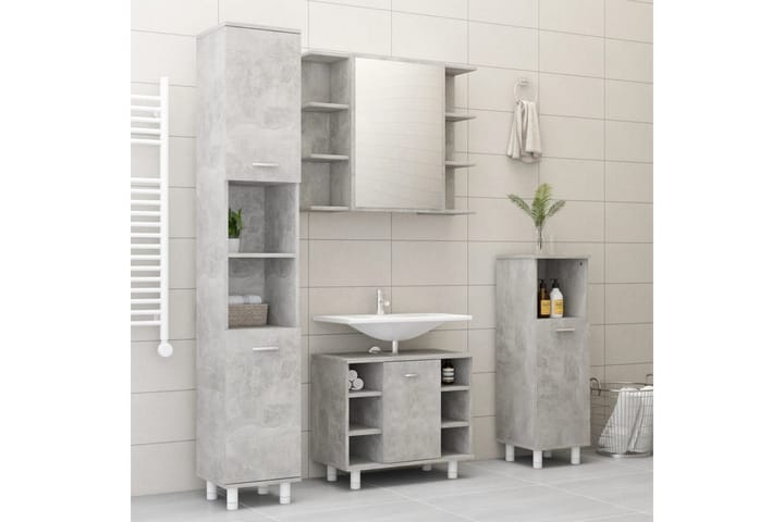 4-osainen kylpyhuonekalustesarja betoninharmaa lastulevy - Harmaa - Kylpyhuonekalustepaketit