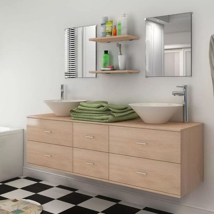 Kylpyhuoneen kaluste- ja allassarja 7 osaa beige - Beige - Kylpyhuonekalustepaketit