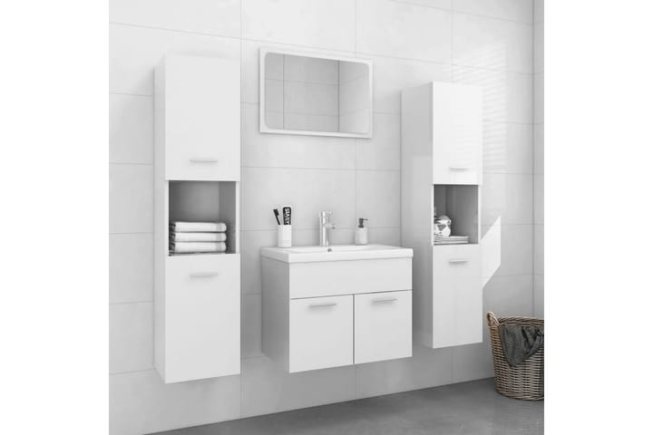 Kylpyhuoneen kalustesarja korkeakiilto valkoinen lastulevy - Kylpyhuonekalustepaketit