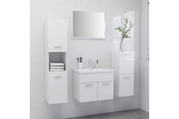Kylpyhuoneen kalustesarja - Korkeakiilto Valkoinen - Kylpyhuonekalustepaketit