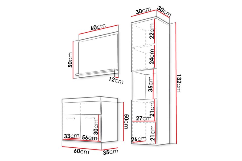 Kylpyhuonekalusteet Carignan 35 cm - Talo & remontointi - Keittiö & kylpyhuone - Kylpyhuone - Kylpyhuonekalusteet - Kylpyhuonekalustepaketit