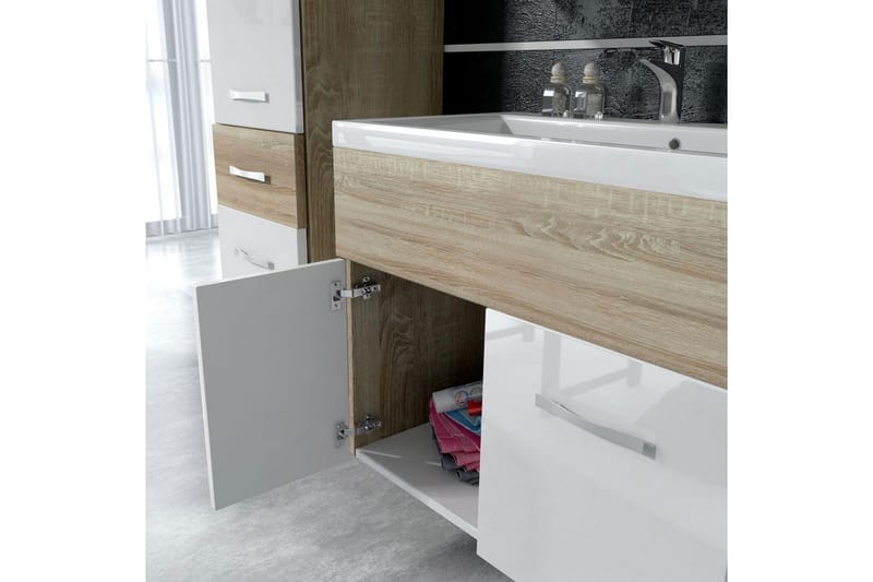 Kylpyhuonesetti Alba - Tammi/Valkoinen/Korkeakiilto - Talo & remontointi - Keittiö & kylpyhuone - Kylpyhuone - Kylpyhuonekalusteet - Kylpyhuonekalustepaketit