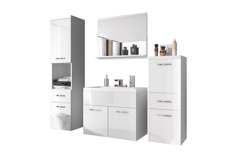 Kylpyhuonesetti Alba - Valkoinen/Korkeakiilto - Talo & remontointi - Keittiö & kylpyhuone - Kylpyhuone - Kylpyhuonekalusteet - Kylpyhuonekalustepaketit