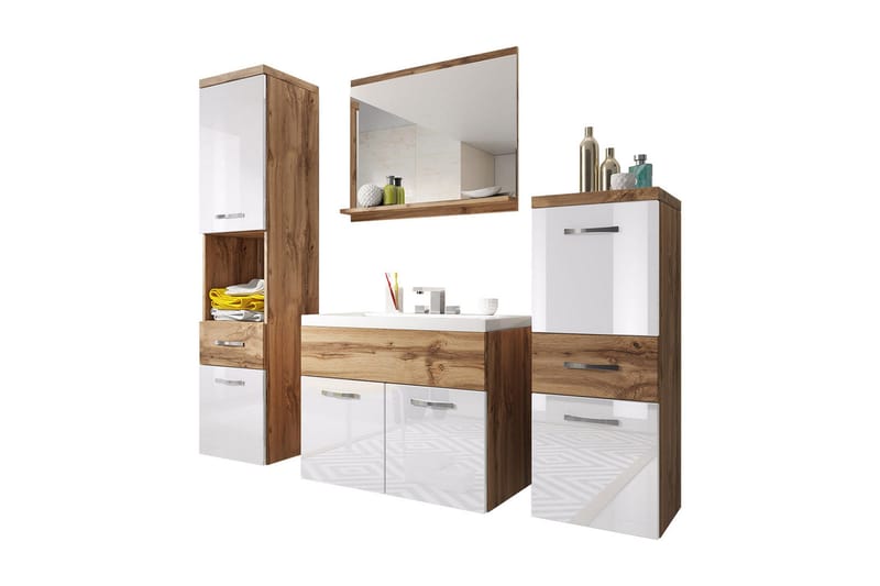 Kylpyhuonesetti Alba - Valkoinen/Korkeakiilto - Talo & remontointi - Keittiö & kylpyhuone - Kylpyhuone - Kylpyhuonekalusteet - Kylpyhuonekalustepaketit