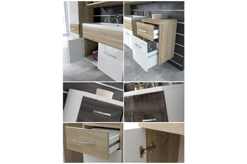 Kylpyhuonesetti Alba - Valkoinen/Korkeakiilto - Talo & remontointi - Keittiö & kylpyhuone - Kylpyhuone - Kylpyhuonekalusteet - Kylpyhuonekalustepaketit