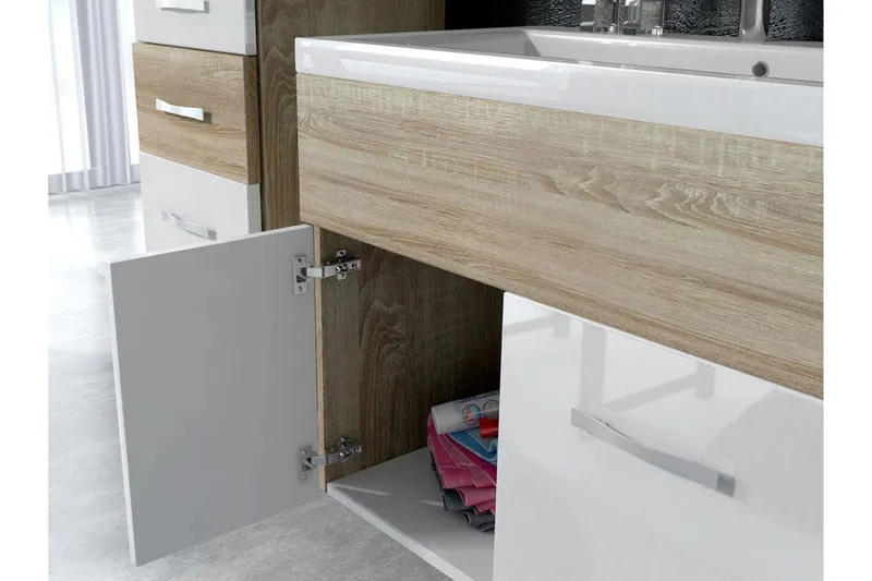 Kylpyhuonesetti Alba - Valkoinen/Korkeakiilto - Talo & remontointi - Keittiö & kylpyhuone - Kylpyhuone - Kylpyhuonekalusteet - Kylpyhuonekalustepaketit