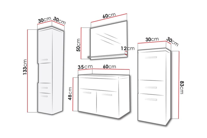Kylpyhuonesetti Alba - Valkoinen/Korkeakiilto - Talo & remontointi - Keittiö & kylpyhuone - Kylpyhuone - Kylpyhuonekalusteet - Kylpyhuonekalustepaketit