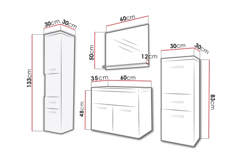 Kylpyhuonesetti Alba - Valkoinen/Korkeakiilto - Talo & remontointi - Keittiö & kylpyhuone - Kylpyhuone - Kylpyhuonekalusteet - Kylpyhuonekalustepaketit