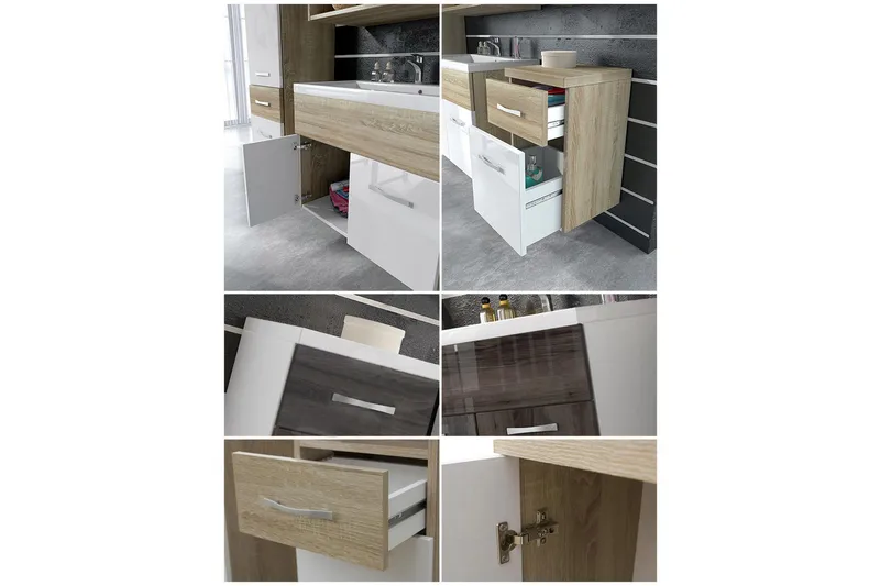 Kylpyhuonesetti Alba - Valkoinen/Korkeakiilto - Talo & remontointi - Keittiö & kylpyhuone - Kylpyhuone - Kylpyhuonekalusteet - Kylpyhuonekalustepaketit