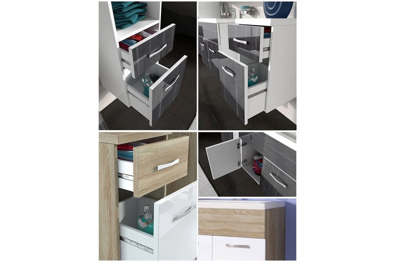 Kylpyhuonesetti Alba - Valkoinen/Korkeakiilto/Harmaa/Ruskea - Talo & remontointi - Keittiö & kylpyhuone - Kylpyhuone - Kylpyhuonekalusteet - Kylpyhuonekalustepaketit