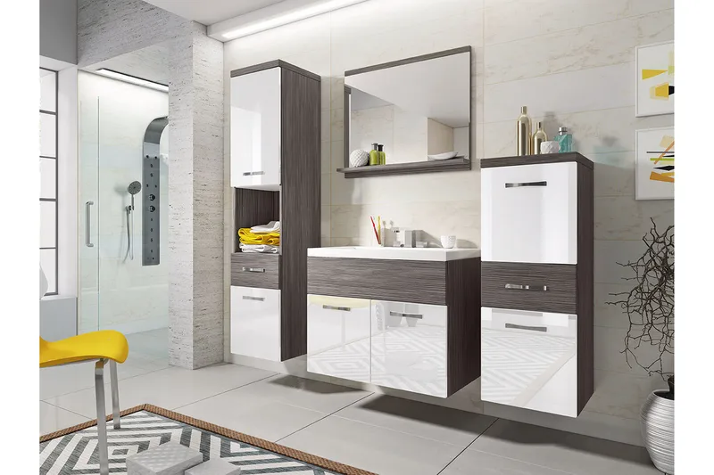 Kylpyhuonesetti Alba, Valkoinen/Korkeakiilto/Harmaa/Ruskea