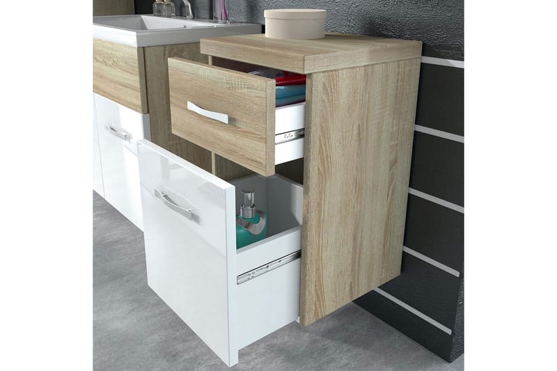 Kylpyhuonesetti Alba - Valkoinen/Korkeakiilto/Harmaa/Ruskea - Talo & remontointi - Keittiö & kylpyhuone - Kylpyhuone - Kylpyhuonekalusteet - Kylpyhuonekalustepaketit