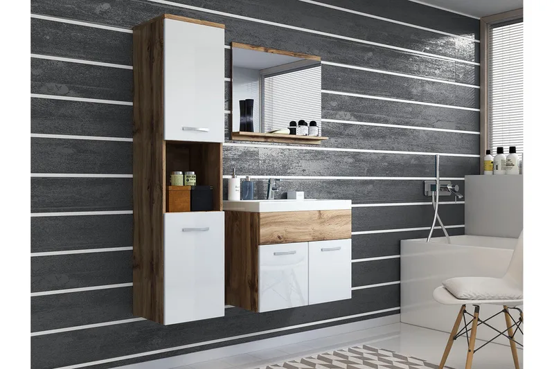 Kylpyhuonesetti Carignan 57 cm, Valkoinen/Luonnonväri