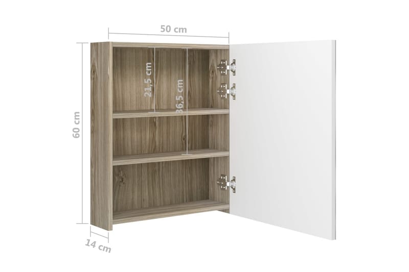 LED kylpyhuoneen peilikaappi valkoinen ja tammi 50x14x60 cm - Ruskea - Talo & remontointi - Keittiö & kylpyhuone - Kylpyhuone - Kylpyhuonekalusteet - Kylpyhuoneen peilit
