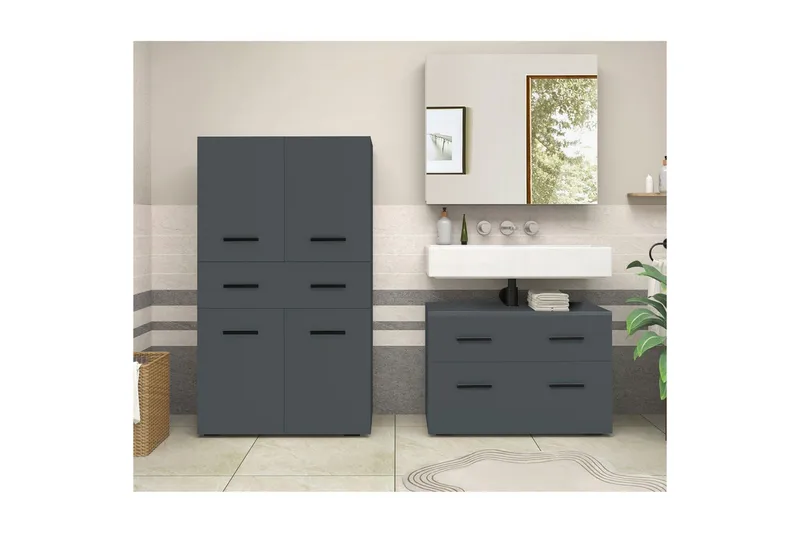 Malika Korkea kaappi Kylpyhuoneeseen 130x76x35 cm - Harmaa - Talo & remontointi - Keittiö & kylpyhuone - Kylpyhuone - Kylpyhuonekalusteet - Kylpyhuonekaapit