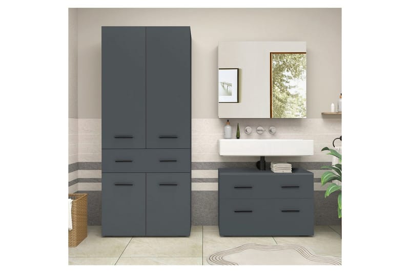 Malika Korkea kaappi kylpyhuoneeseen 180x76x35 cm - Harmaa - Talo & remontointi - Keittiö & kylpyhuone - Kylpyhuone - Kylpyhuonekalusteet - Kylpyhuonekaapit