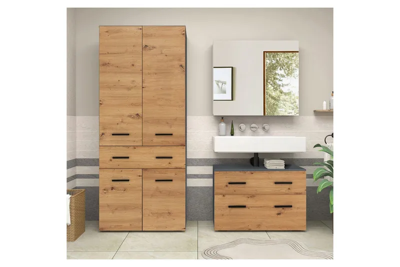 Malika Korkea kaappi kylpyhuoneeseen 180x76x35 cm - Luonto - Talo & remontointi - Keittiö & kylpyhuone - Kylpyhuone - Kylpyhuonekalusteet - Kylpyhuonekaapit