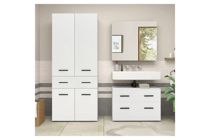 Malika Korkea kaappi kylpyhuoneeseen 180x76x35 cm - Valkoinen - Talo & remontointi - Keittiö & kylpyhuone - Kylpyhuone - Kylpyhuonekalusteet - Kylpyhuonekaapit