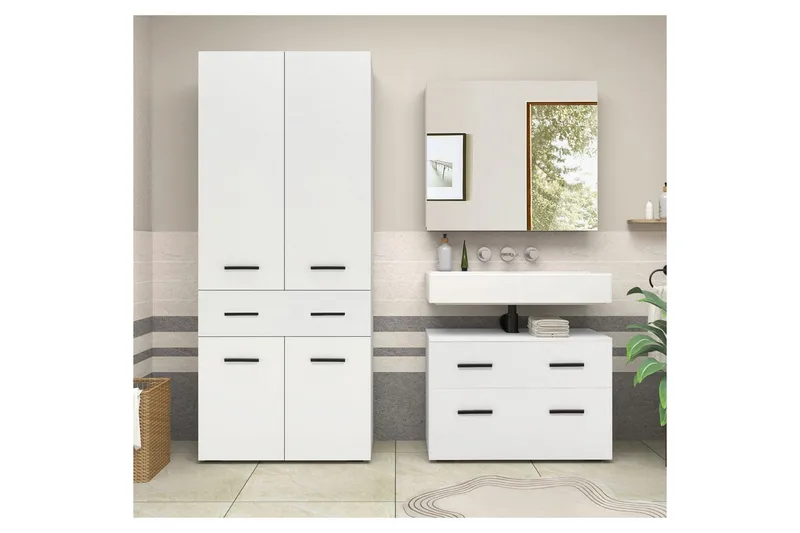 Malika Korkea kaappi kylpyhuoneeseen 180x76x35 cm - Valkoinen - Talo & remontointi - Keittiö & kylpyhuone - Kylpyhuone - Kylpyhuonekalusteet - Kylpyhuonekaapit