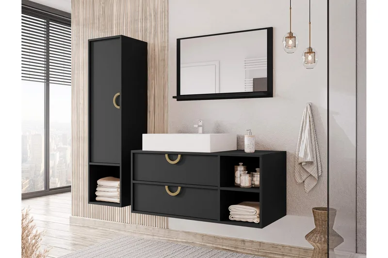 Merlinor Kalustesarja - kylpyhuone - Musta - Talo & remontointi - Keittiö & kylpyhuone - Kylpyhuone - Kylpyhuonekalusteet - Kylpyhuonekalustepaketit