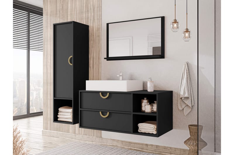 Merlinor Kalustesarja - kylpyhuone - Musta - Talo & remontointi - Keittiö & kylpyhuone - Kylpyhuone - Kylpyhuonekalusteet - Kylpyhuonekalustepaketit