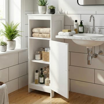 Morano-kylpyhuonekaappi 30x80 cm Wien-punoksella - valkoinen ja hopeanvärinen - Talo & remontointi - Keittiö & kylpyhuone - Kylpyhuone - Kylpyhuonekalusteet - Seinäkaappi & korkea kaappi