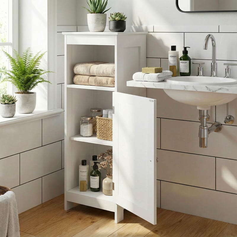 Morano-kylpyhuonekaappi 30x80 cm Wien-punoksella - valkoinen ja hopeanvärinen - Talo & remontointi - Keittiö & kylpyhuone - Kylpyhuone - Kylpyhuonekalusteet - Seinäkaappi & korkea kaappi