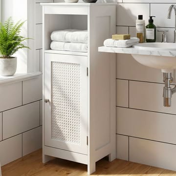 Morano-kylpyhuonekaappi 30x80 cm Wien-punoksella - valkoinen ja hopeanvärinen - Talo & remontointi - Keittiö & kylpyhuone - Kylpyhuone - Kylpyhuonekalusteet - Seinäkaappi & korkea kaappi