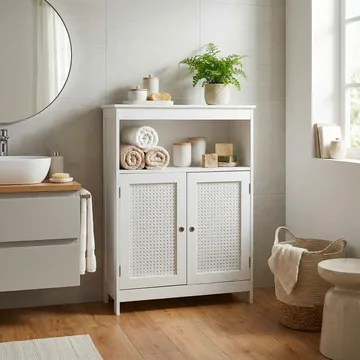 Moreri-kylpyhuonekaappi 60 cm Wien-punoksella - valkoinen ja hopeanvärinen - Talo & remontointi - Keittiö & kylpyhuone - Kylpyhuone - Kylpyhuonekalusteet - Seinäkaappi & korkea kaappi