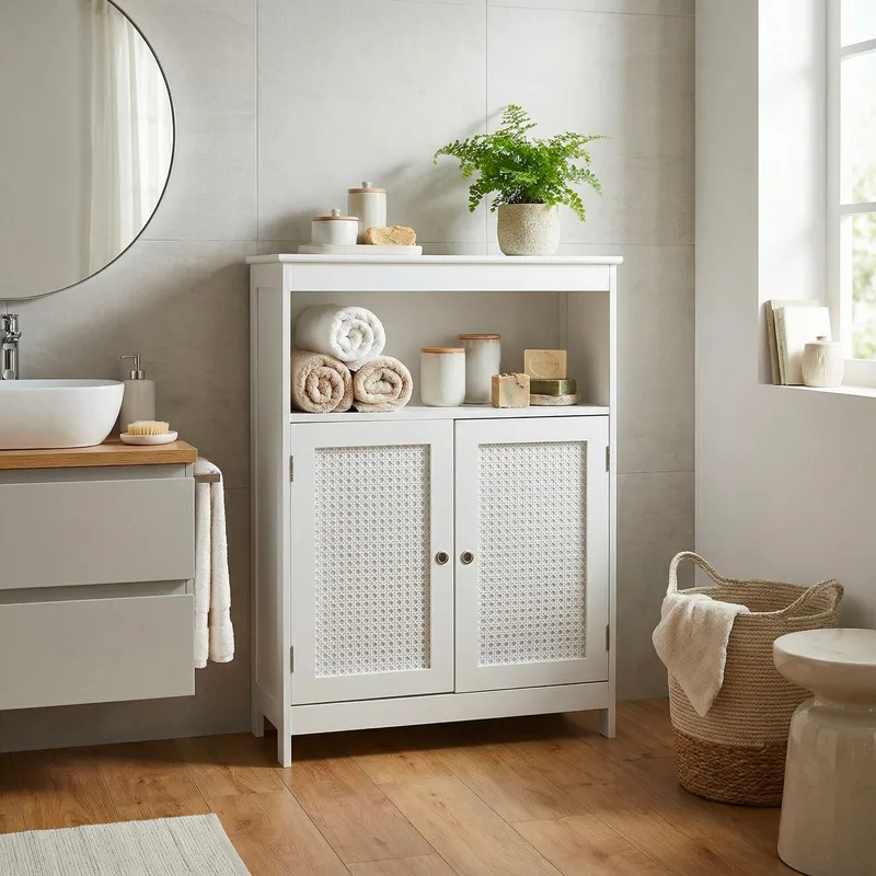 Moreri-kylpyhuonekaappi 60 cm Wien-punoksella - valkoinen ja hopeanvärinen - Talo & remontointi - Keittiö & kylpyhuone - Kylpyhuone - Kylpyhuonekalusteet - Seinäkaappi & korkea kaappi