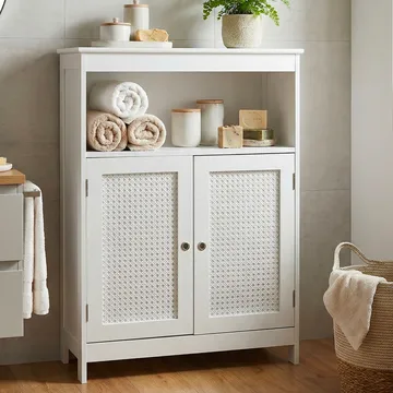 Moreri-kylpyhuonekaappi 60 cm Wien-punoksella - valkoinen ja hopeanvärinen - Talo & remontointi - Keittiö & kylpyhuone - Kylpyhuone - Kylpyhuonekalusteet - Seinäkaappi & korkea kaappi