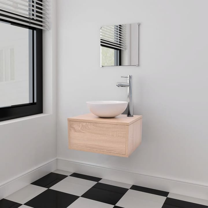 Neliosainen Kylpyhuoneen Huonekalusarja Pesuallas ja Hana - Beige - Kylpyhuonekalustepaketit