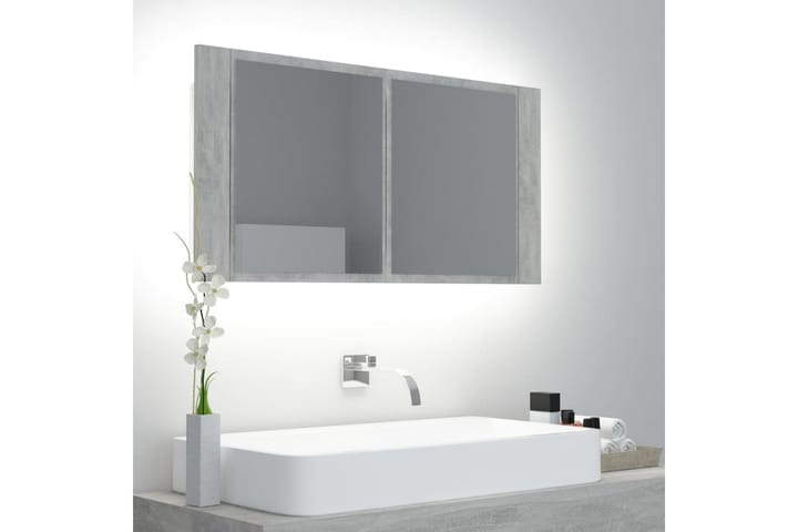 Kylpyhuoneen LED peilikaappi 90x12x45 cm - Betoninharmaa - Peilikaapit - Kylpyhuoneekaappi valaistuksella