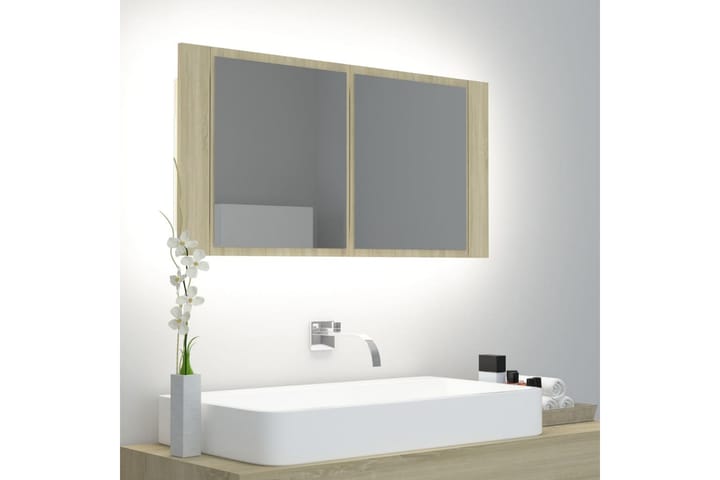 Kylpyhuoneen LED peilikaappi Sonoma tammi 90x12x45 cm - Ruskea - Peilikaapit - Kylpyhuoneekaappi valaistuksella