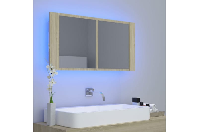 Kylpyhuoneen LED peilikaappi Sonoma tammi 90x12x45 cm - Ruskea - Talo & remontointi - Keittiö & kylpyhuone - Kylpyhuone - Kylpyhuonekalusteet - Peilikaapit