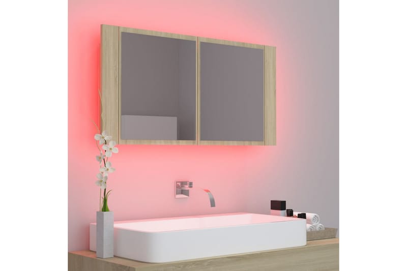 Kylpyhuoneen LED peilikaappi Sonoma tammi 90x12x45 cm - Ruskea - Talo & remontointi - Keittiö & kylpyhuone - Kylpyhuone - Kylpyhuonekalusteet - Peilikaapit