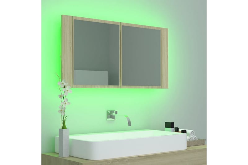 Kylpyhuoneen LED peilikaappi Sonoma tammi 90x12x45 cm - Ruskea - Talo & remontointi - Keittiö & kylpyhuone - Kylpyhuone - Kylpyhuonekalusteet - Peilikaapit