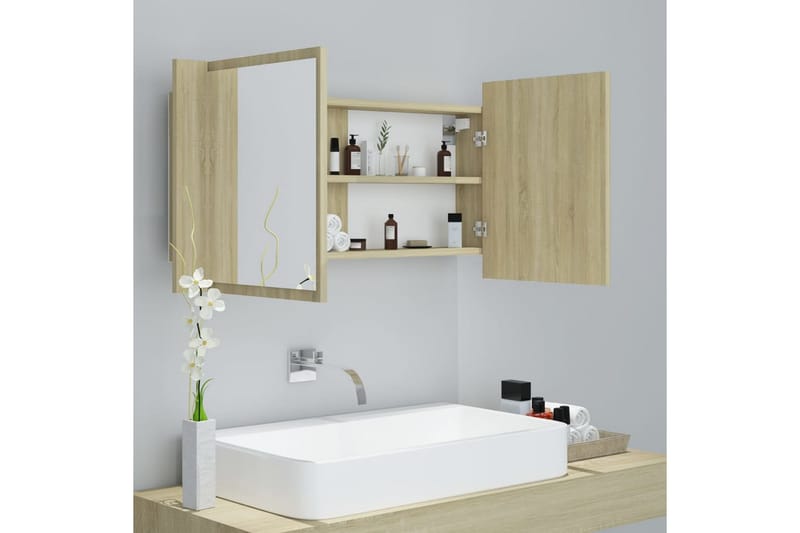 Kylpyhuoneen LED peilikaappi Sonoma tammi 90x12x45 cm - Ruskea - Talo & remontointi - Keittiö & kylpyhuone - Kylpyhuone - Kylpyhuonekalusteet - Peilikaapit