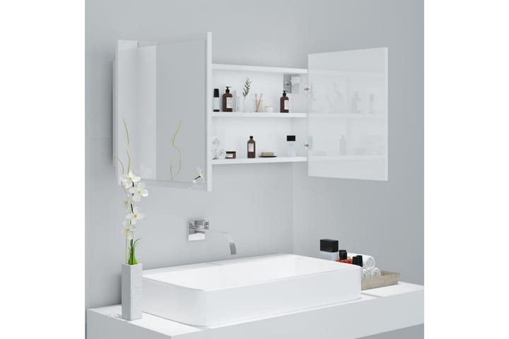 Kylpyhuoneen LED peilikaappi valkoinen 90x12x45 cm - Valkoinen - Peilikaapit - Kylpyhuoneekaappi valaistuksella