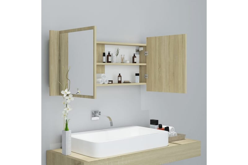 Kylpyhuoneen LED peilikaappi Sonoma tammi 100x12x45 cm - Ruskea - Talo & remontointi - Keittiö & kylpyhuone - Kylpyhuone - Kylpyhuonekalusteet - Peilikaapit