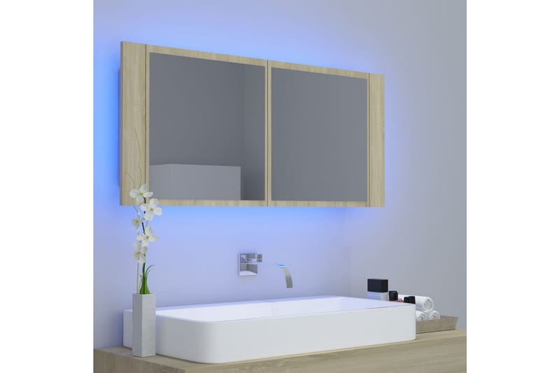 Kylpyhuoneen LED peilikaappi Sonoma tammi 100x12x45 cm - Ruskea - Talo & remontointi - Keittiö & kylpyhuone - Kylpyhuone - Kylpyhuonekalusteet - Peilikaapit