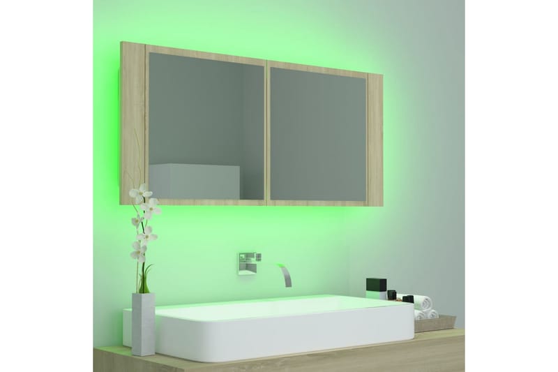 Kylpyhuoneen LED peilikaappi Sonoma tammi 100x12x45 cm - Ruskea - Talo & remontointi - Keittiö & kylpyhuone - Kylpyhuone - Kylpyhuonekalusteet - Peilikaapit