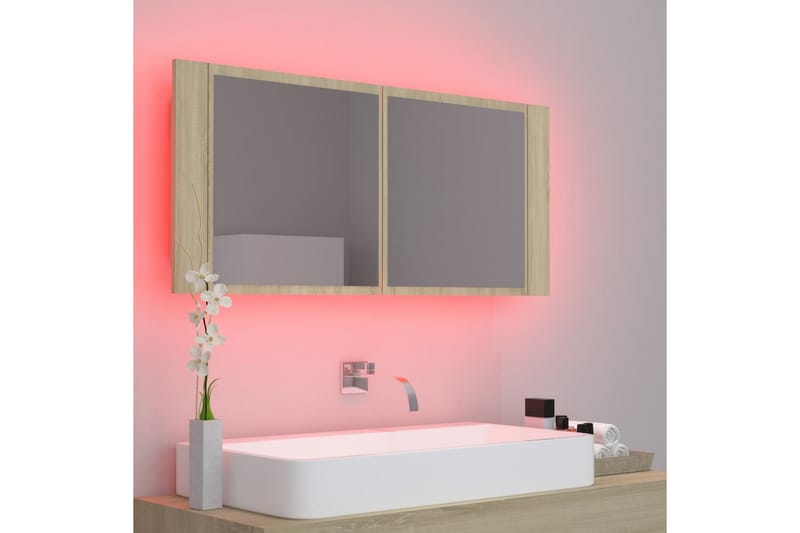 Kylpyhuoneen LED peilikaappi Sonoma tammi 100x12x45 cm - Ruskea - Talo & remontointi - Keittiö & kylpyhuone - Kylpyhuone - Kylpyhuonekalusteet - Peilikaapit