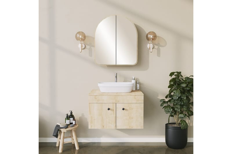 Kylpyhuoneen seinäkaappi peilillä Duigen 45 cm - Beige - Talo & remontointi - Keittiö & kylpyhuone - Kylpyhuone - Kylpyhuonekalusteet - Peilikaapit