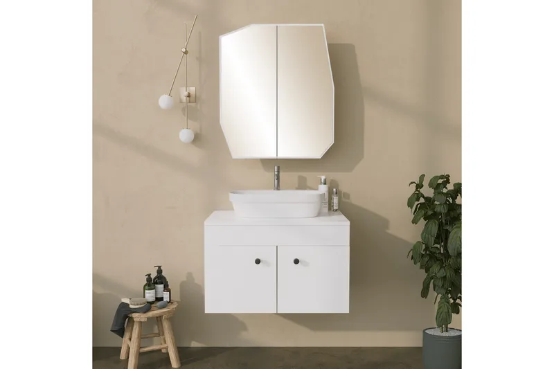 Kylpyhuoneen seinäkaappi peilillä Patni 45 cm, Valkoinen