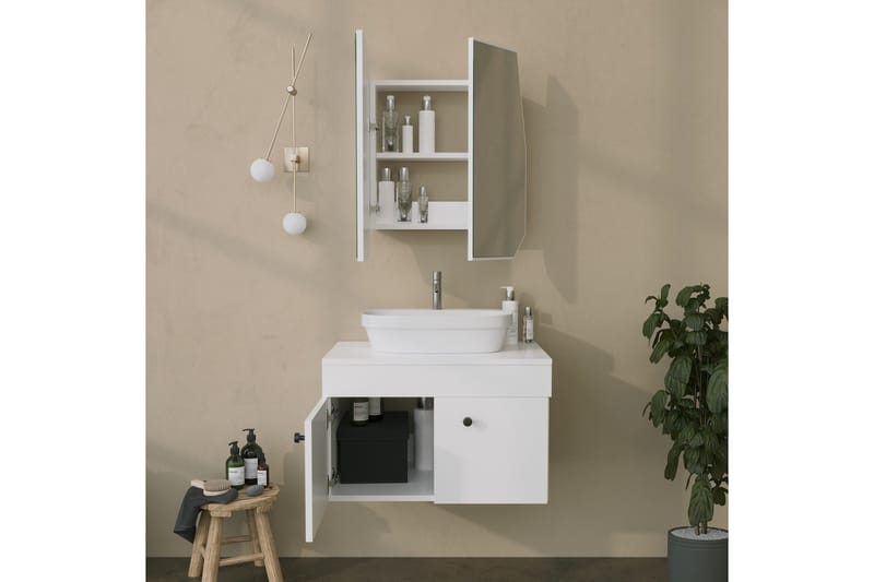 Kylpyhuoneen seinäkaappi peilillä Patni 45 cm - Valkoinen - Talo & remontointi - Keittiö & kylpyhuone - Kylpyhuone - Kylpyhuonekalusteet - Peilikaapit