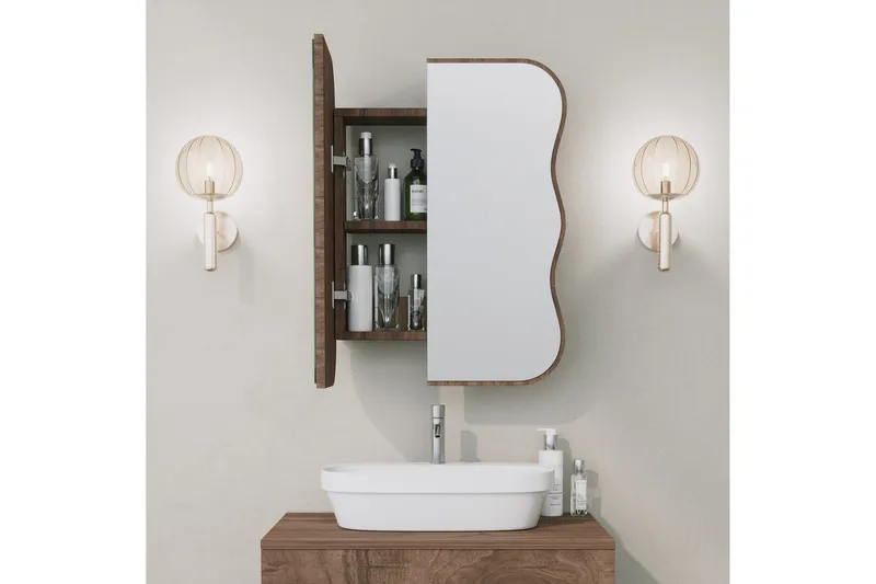 Kylpyhuoneen seinäkaappi peilillä Najmin 45 cm - Pähkinä - Talo & remontointi - Keittiö & kylpyhuone - Kylpyhuone - Kylpyhuonekalusteet - Peilikaapit