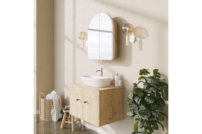 Kylpyhuoneen seinäkaappi peilillä Duigen 45 cm - Beige - Talo & remontointi - Keittiö & kylpyhuone - Kylpyhuone - Kylpyhuonekalusteet - Peilikaapit