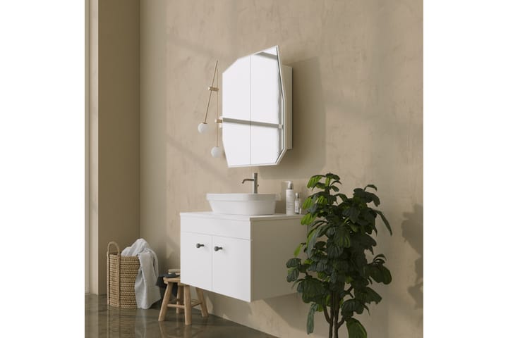 Kylpyhuoneen seinäkaappi peilillä Patni 45 cm - Valkoinen - Peilikaapit - Kylpyhuoneekaappi valaistuksella
