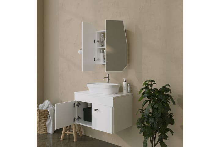 Kylpyhuoneen seinäkaappi peilillä Patni 45 cm - Valkoinen - Peilikaapit - Kylpyhuoneekaappi valaistuksella
